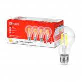 Лампа светодиодная LED-A60-deco 4PACK 9Вт 230В Е27 3000К 1040Лм (4шт./упак) прозрачная IN HOME